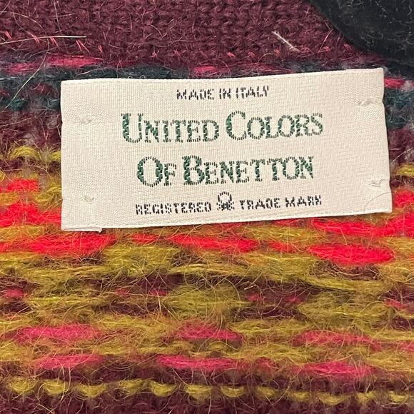 United Colors of Benetton Mohair Cardigan Italy VNeck 48 Stripes XL - Picture 2 of 5